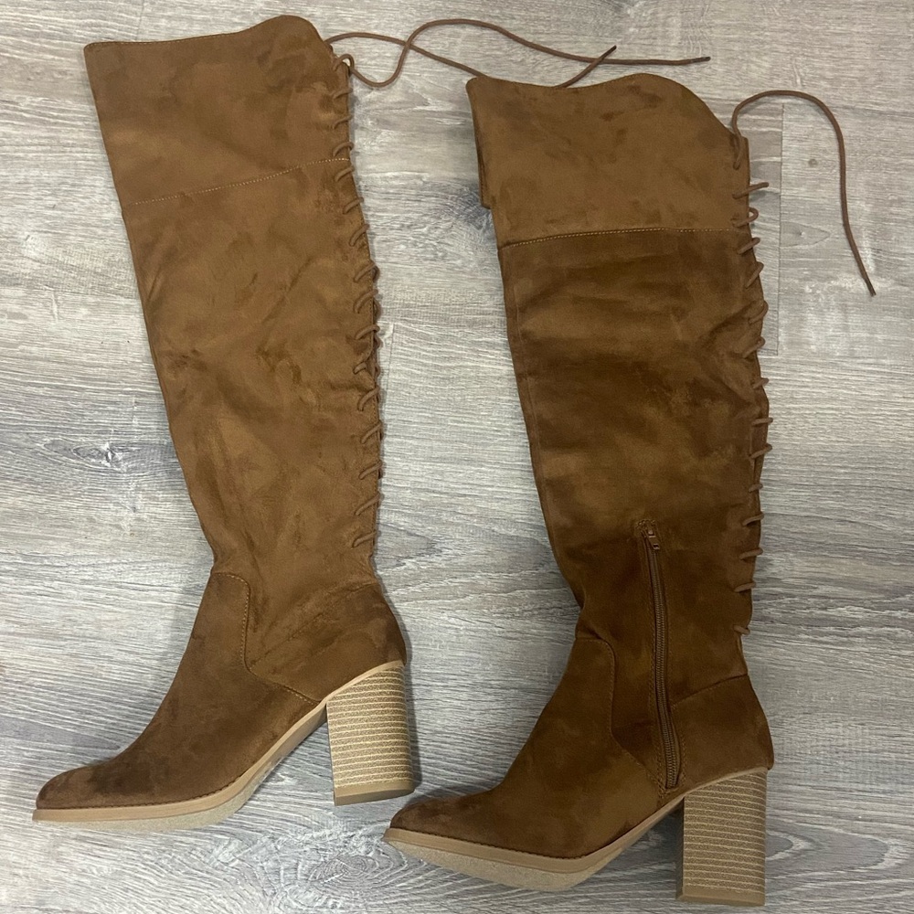 Chestnut Suede Over The Knee Boots